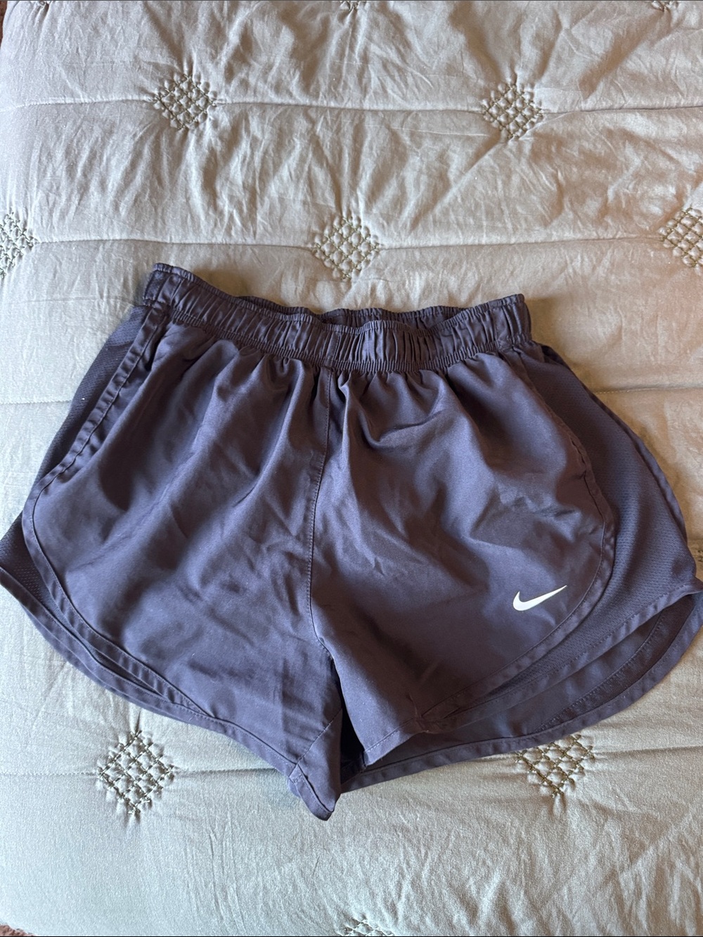 Nike Women's Dark Purple Athletic Running Shorts with White Swoosh
